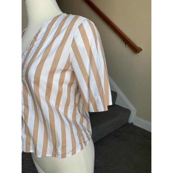 Mango white/tan striped button down short sleeve shirt, size XS - Picture 12 of 12